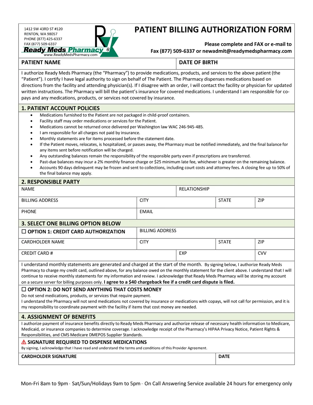 Patient Billing Authorization Form